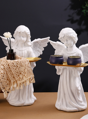 欧式天使托盘摆件美式复古树脂雕塑工艺品客厅玄关钥匙家居装饰品