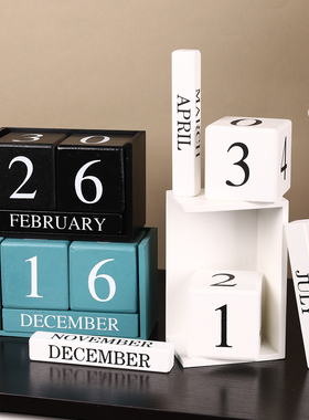 简约木质方块日历办公室桌面创意日期台历小摆件拍摄摄影装饰道具