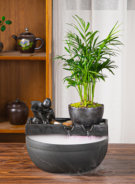 新中式风流水喷泉陶瓷开业加湿器