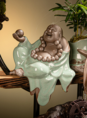 新中式风喷泉迎客松禅意流水摆件