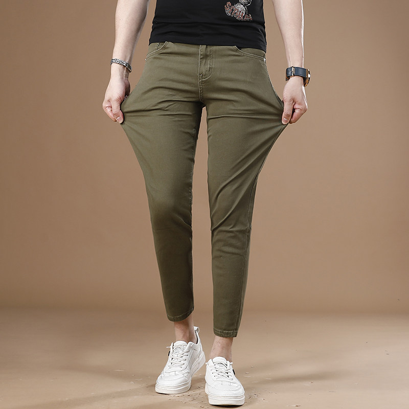 新款军绿色休闲裤男九分裤潮牌时尚弹力修身小脚牛仔裤男士9分裤,淘宝优惠券,粉丝福利购,淘宝优惠卷