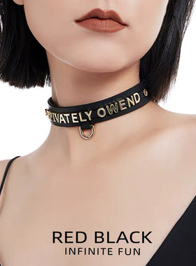 【WK倾库】个性定制字母项圈牛皮choker锁骨链女牵引颈链铃铛套装