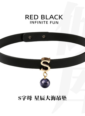 【WK倾库】黑色牛皮字母铃铛吊坠锁骨链项圈choker女颈带个性定制
