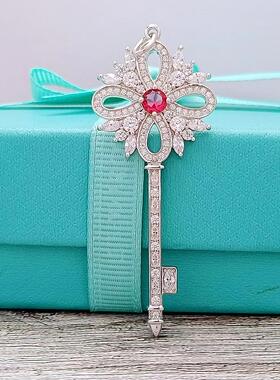 镶钻鸢尾花宝石吊坠钥匙项链颈链