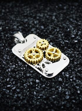 长方形机械钛钢朋克风吊坠项链