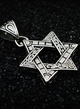 欧美钛钢六角星朋克风吊坠项链