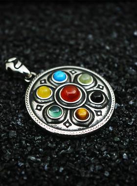 复古莲花佛牌钛钢吊坠项链男女士