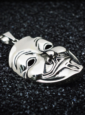 欧美复古面具钛钢朋克风吊坠项链