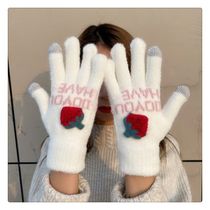 Gloves Female Winter Warm Strawberry Touch Screen Cute Students Writing Plus Suede Anti-Chill Bike Plush Knit Five Finger Gloves