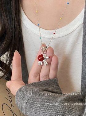 进口多巴胺彩色气球小狗M豆项链女ins小众网红爆款锁骨链甜美可