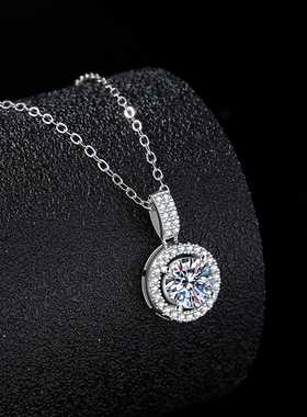 进口925纯银莫桑钻项链女百搭新款圆包吊坠满钻圆形锁骨颈链跨