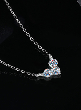 进口跨境s925纯银莫桑石项链女D色满钻爱心吊坠轻奢高级感锁骨
