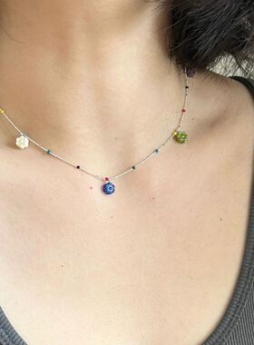 进口多巴胺夏日彩色琉璃串珠吊坠项链女可爱苹果捷克珠花朵锁骨