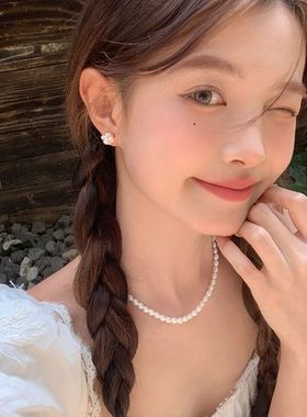 进口『淡水珍珠』小清新白色天然小米珠耳环甜美优雅气质款小众