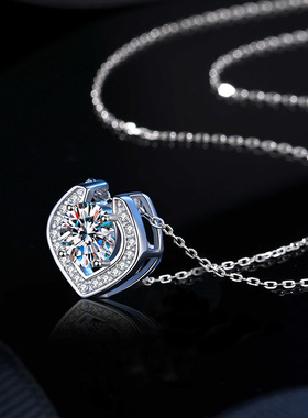 进口s925纯银明星同款莫桑石项链女满钻爱心个性吊坠欧美设计感