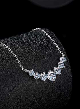 进口D色莫桑石项链七公主微笑项链s925纯银锁骨链1克拉吊坠高级