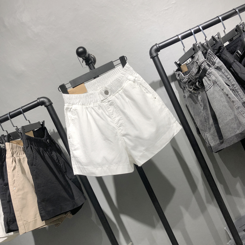 欧货白色牛仔女夏新款宽松阔腿短裤 稻语牛仔裤