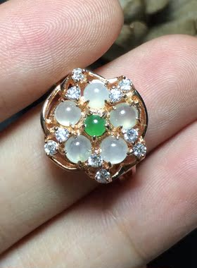 玉石天然翡翠a货银戒指