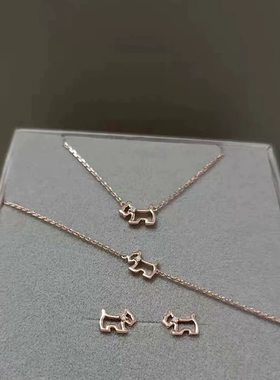 法兰西AG镂空带钻小狗纯银项链女轻奢小众设计送女友闺蜜生日礼物