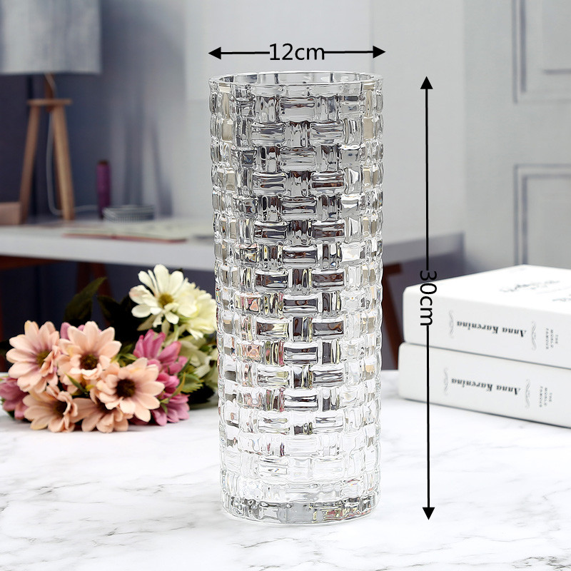 加厚直筒玻璃花瓶透明插花水养水培富贵竹鲜花简约现代客厅摆件