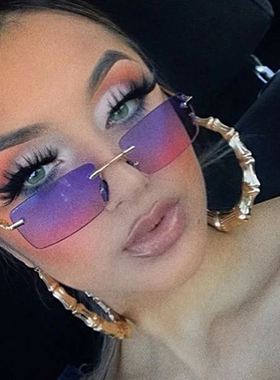 2023women sunglasses 无框小框太阳镜女复古方形ins圆脸墨镜金属