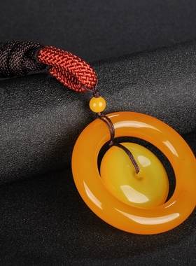 冰种黄色玛瑙平安扣毛衣链吊坠