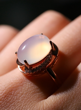 玛瑙白玉髓可调节戒指女士吊坠