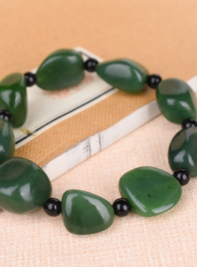 碧玉随形菠菜绿手串老坑首饰品