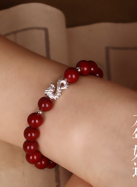 正品朱砂龙勾手链女款纯银足银龙