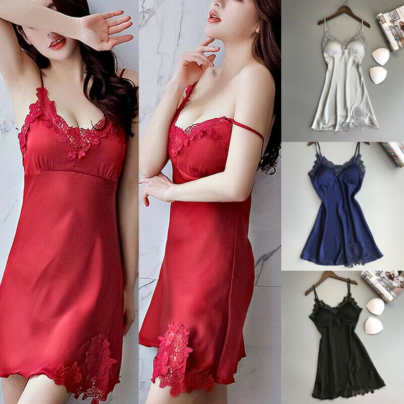 Silk Lace Lingerie Night Dress Ladies Nightgown Sleepwear