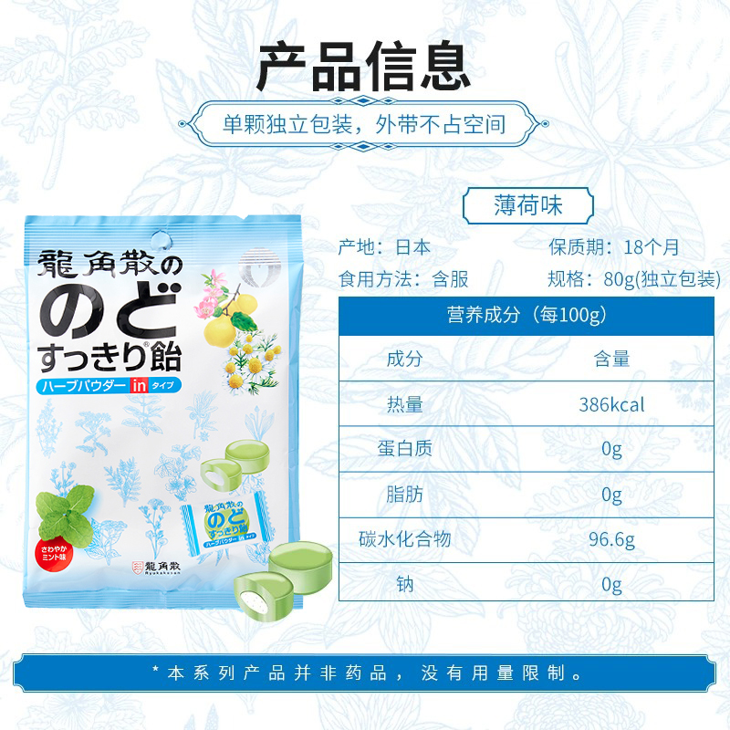 日本龙角散草本润喉糖70g多口味薄荷味润喉糖果 护喉咽喉袋装原味 - 图1