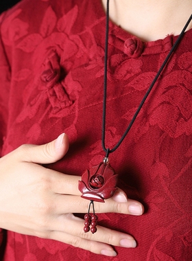 辰世朱砂莲花吊坠高含量红色随身