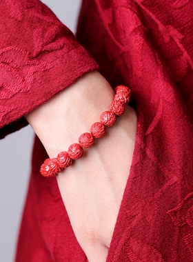 辰世高含量保真朱砂帝王砂白菜珠百财手串本命年红色百搭手链