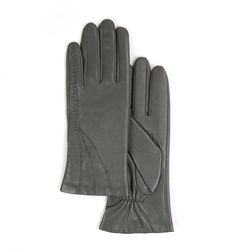 MARJAKURKI玛丽亚古琦黑色羊皮手套冬季女加绒可触屏真皮手套保暖