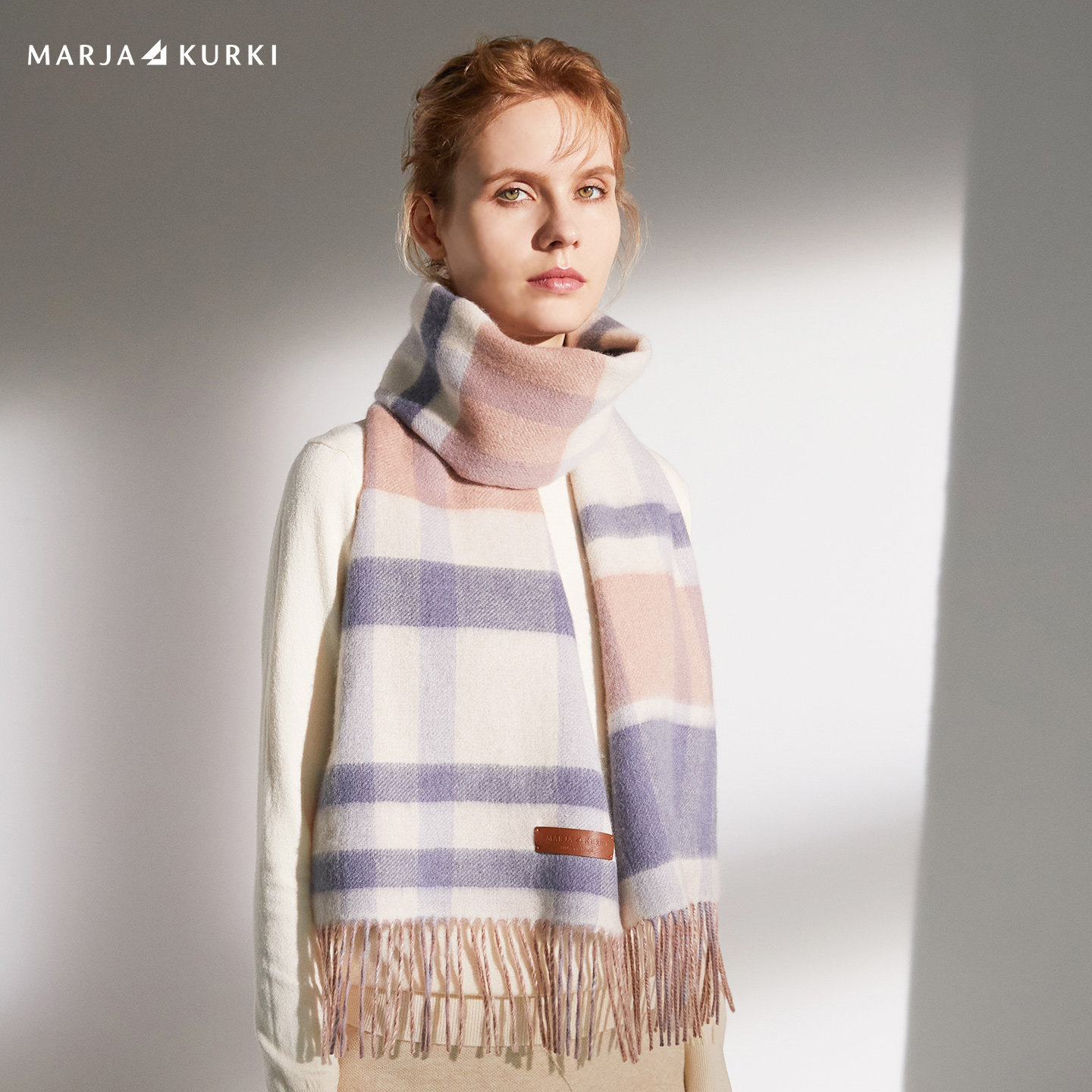 MARJAKURKI玛丽亚古琦纯山羊绒围巾女生冬季双面格子围巾红色礼盒,淘宝优惠券,粉丝福利购,淘宝优惠卷