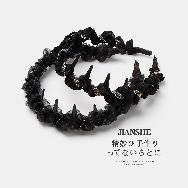 轻奢气质手工水钻串珠发箍网红高级感防滑带齿洗脸化妆头箍发卡子 - 图1
