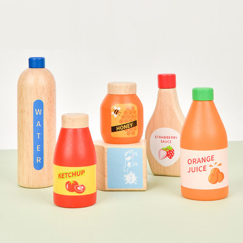 儿童过家家木质角色扮演售卖游戏瓶罐饮料食物套装调味料玩具 - 图2