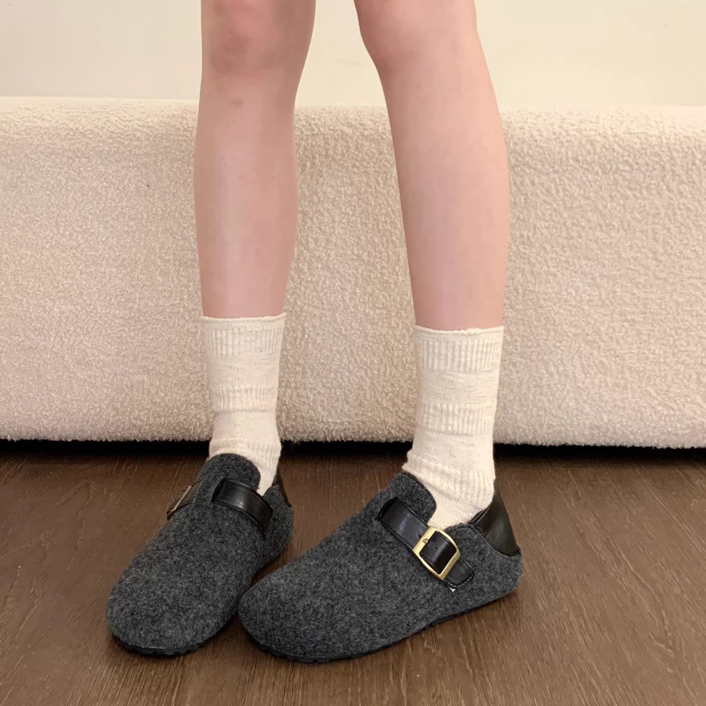 内增高毛呢加绒勃肯鞋女2025秋冬新款复古一脚蹬保暖雪地靴棉鞋子,淘宝优惠券,粉丝福利购,淘宝优惠卷