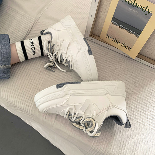 港风街拍小白鞋女2024年春季新款百搭小众厚底学生板鞋运动休闲鞋 - 图2