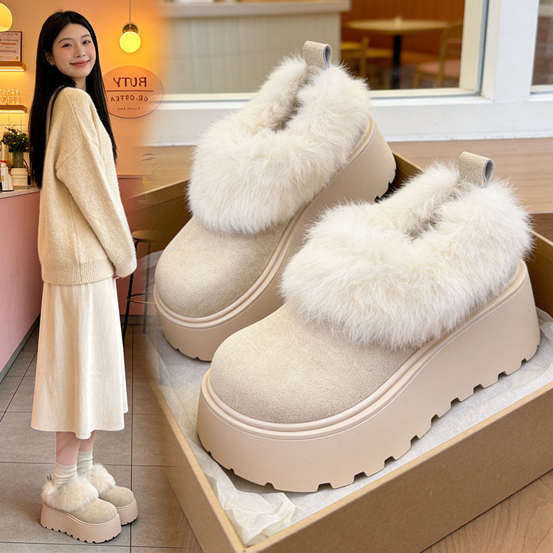 厚底增高加绒棉鞋雪地靴勃肯鞋毛毛鞋女2025新款冬季小个子乐福鞋,淘宝优惠券,粉丝福利购,淘宝优惠卷