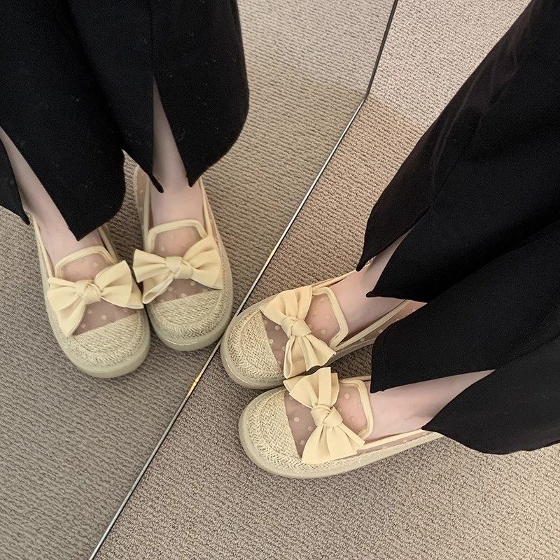 晚晚风厚底单鞋女2025年夏季新款一脚蹬乐福渔夫鞋网纱透气豆豆鞋,淘宝优惠券,粉丝福利购,淘宝优惠卷