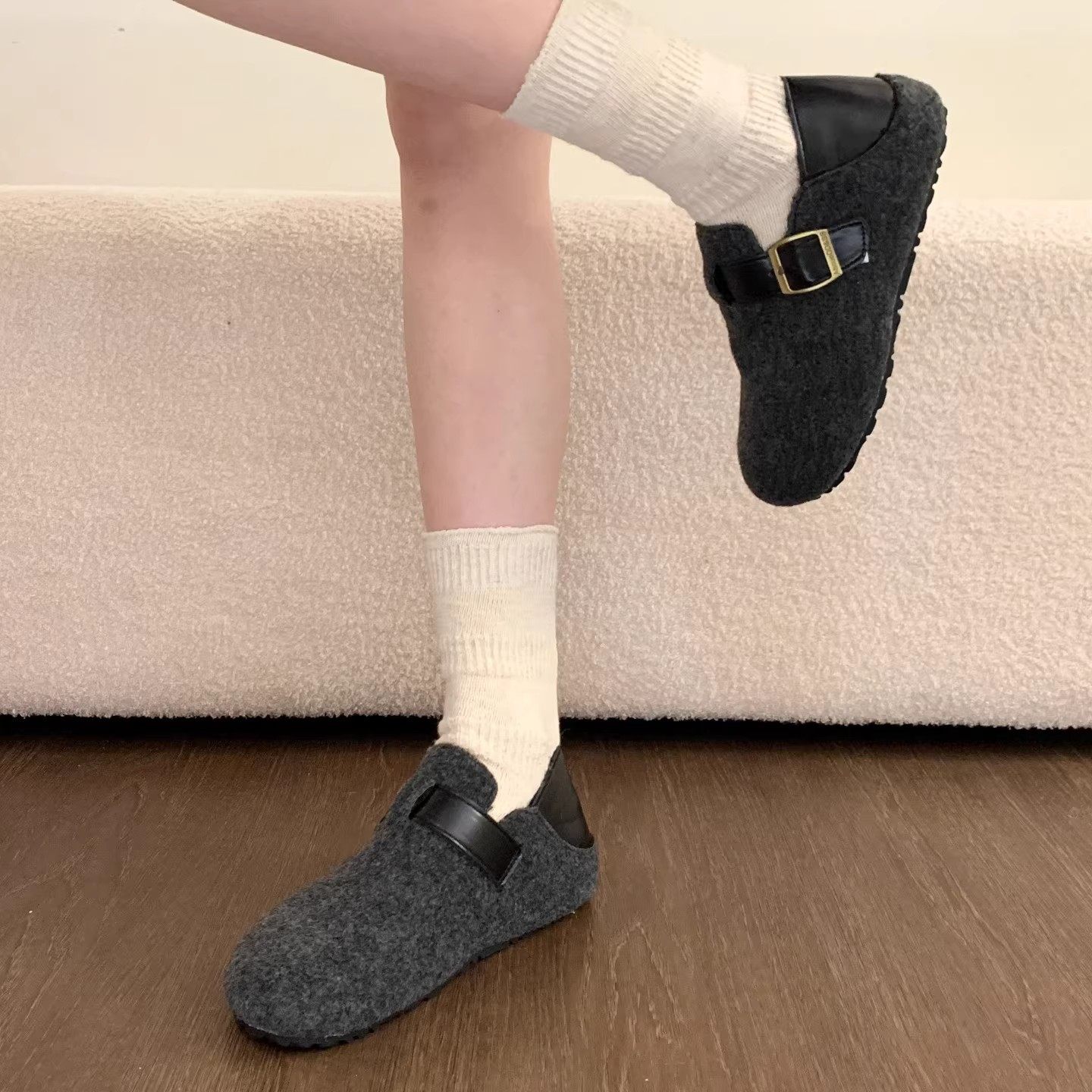 内增高毛呢加绒勃肯鞋女2025秋冬新款复古一脚蹬保暖雪地靴棉鞋子,淘宝优惠券,粉丝福利购,淘宝优惠卷