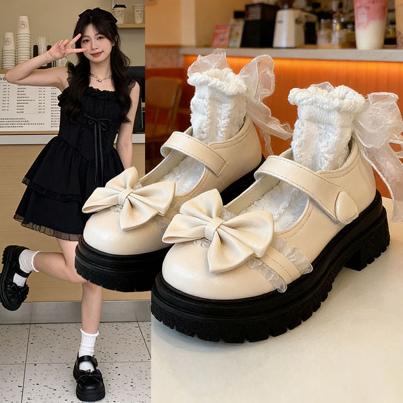 洛丽塔蝴蝶结玛丽珍鞋女春秋2026新款厚底增高粗跟米白小皮鞋单鞋,淘宝优惠券,粉丝福利购,淘宝优惠卷