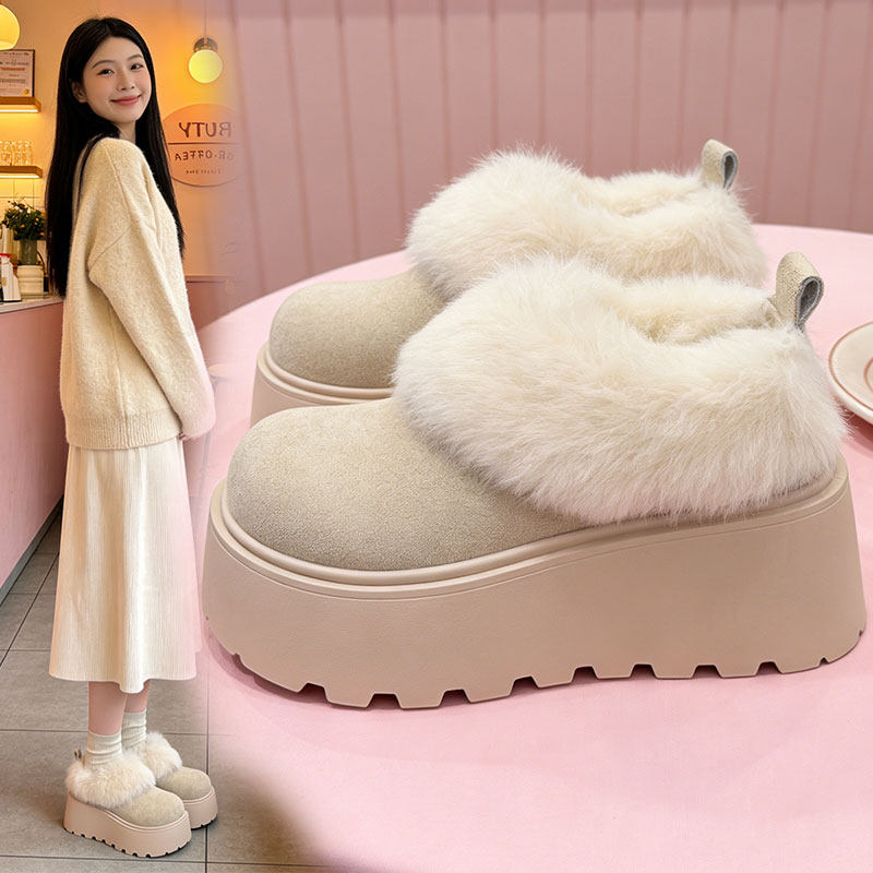 厚底增高加绒棉鞋雪地靴勃肯鞋毛毛鞋女2025新款冬季小个子乐福鞋,淘宝优惠券,粉丝福利购,淘宝优惠卷