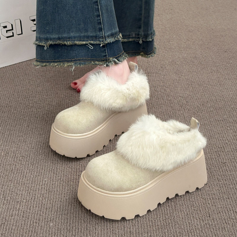 厚底半拖鞋女2025新款冬季加绒勃肯鞋保暖增高一脚蹬毛毛棉鞋子爆,淘宝优惠券,粉丝福利购,淘宝优惠卷