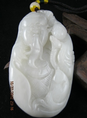 钱塘邮社    和田玉白玉  童子与佛把件