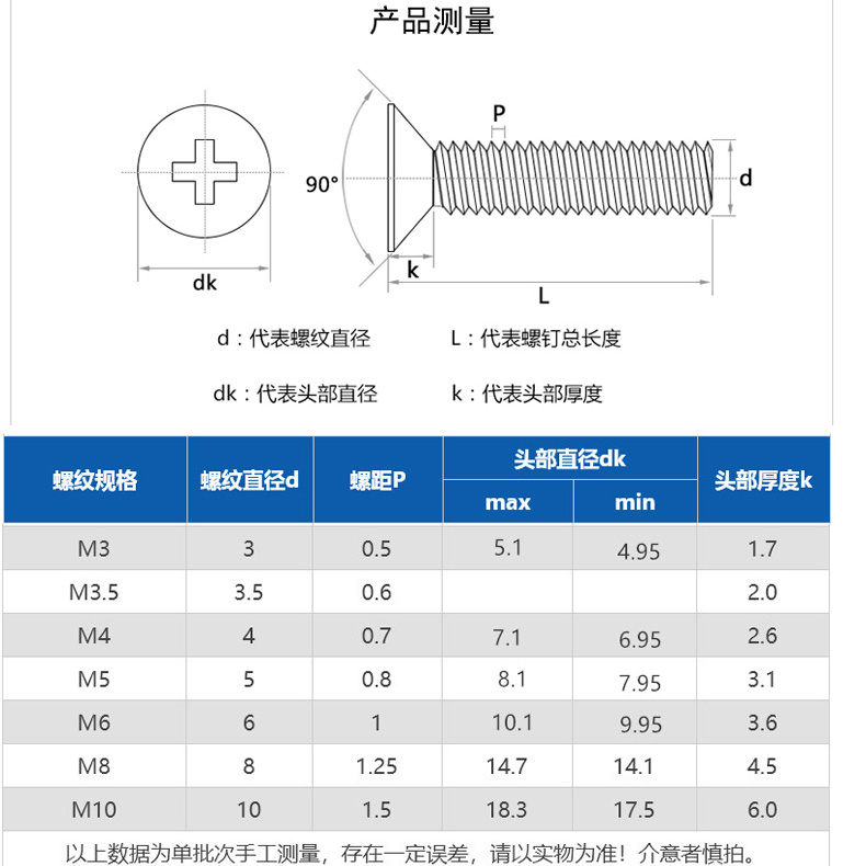 M3M4M5M6M8M10mm 201不锈钢沉头螺钉十字平头螺丝小头螺栓*16-20