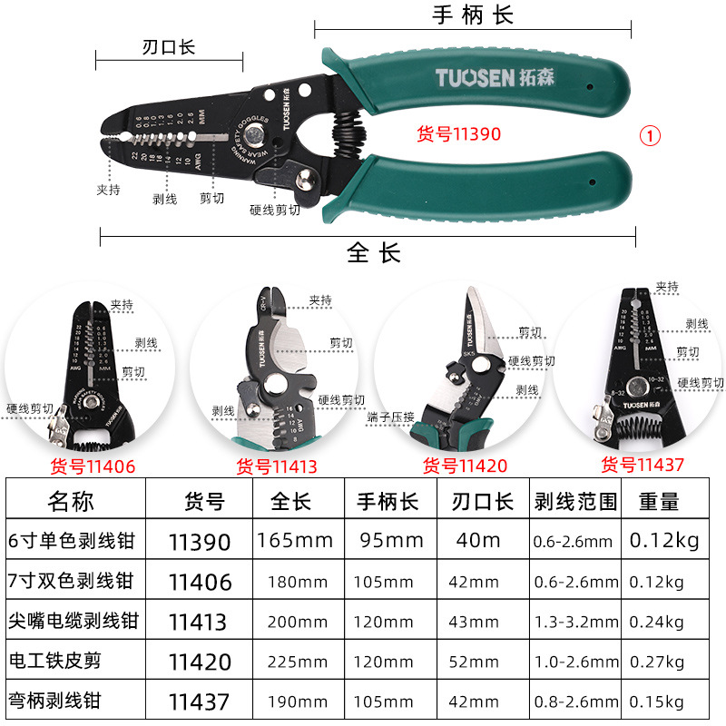 多功能手动剥线钳压线钳电工剪线钳剥皮器扒线剪多功能工具6寸7寸