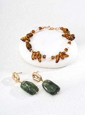 S925纯银复古手链女天然虎眼石淡水珍珠捷克琉璃多宝手串叠戴