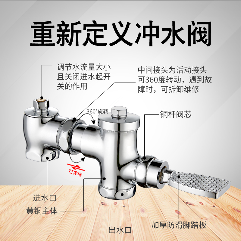 全铜蹲便器冲水阀手按式大便冲洗阀公厕卫生间蹲便器脚踩冲水开关 - 图2